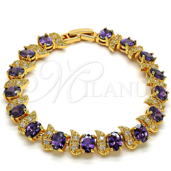 Pulsera Tennis 03.206.0007.2.07 Oro Laminado, con Amatista Zirconia Cubica and Blanca Micro Pave, Pulido, Tono Dorado (11 MM Thickness, 7 Inches Length)