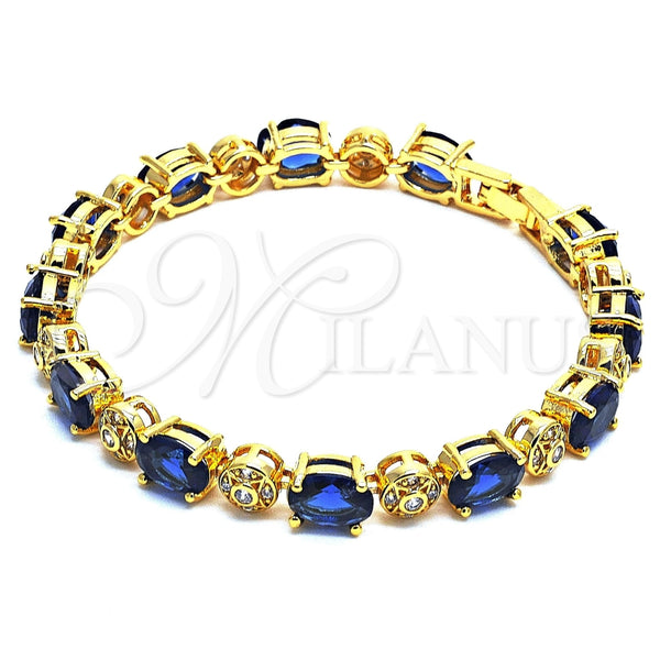 Pulsera Tennis 03.206.0006.07 Oro Laminado, con Zirconia Cubica Blanca y Zafiro Azul, Pulido, Tono Dorado (Grosor 06 MM, 7 Pulgadas de Largo)
