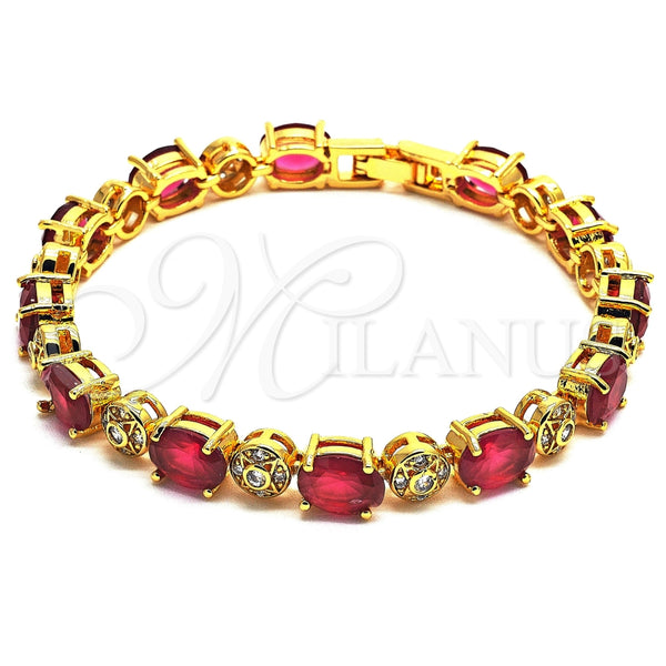 Pulsera Tennis 03.206.0006.1.07 Oro Laminado, con Zirconia Cubica Fucsia y Blanca, Pulido, Tono Dorado (Grosor 06 MM, 7 Pulgadas de Largo)