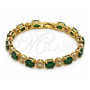 Pulsera Tennis 03.206.0006.2.07 Oro Laminado, con Zirconia Cubica Esmeralda y Blanca, Pulido, Tono Dorado (Grosor 06 MM, 7 Pulgadas de Largo)