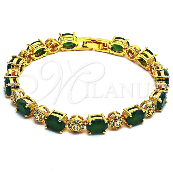 Pulsera Tennis 03.206.0006.2.07 Oro Laminado, con Zirconia Cubica Esmeralda y Blanca, Pulido, Tono Dorado (Grosor 06 MM, 7 Pulgadas de Largo)
