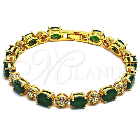 Pulsera Tennis 03.206.0006.2.07 Oro Laminado, con Zirconia Cubica Esmeralda y Blanca, Pulido, Tono Dorado (Grosor 06 MM, 7 Pulgadas de Largo)