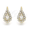 Arete Gancho Frances 5.125.012.4 Oro Laminado, Diseño de Gota, con Blanca Cristal, Pulido, Tono Dorado