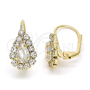 Arete Gancho Frances 5.125.012.4 Oro Laminado, Diseño de Gota, con Blanca Cristal, Pulido, Tono Dorado