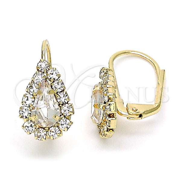 Arete Gancho Frances 5.125.012.4 Oro Laminado, Diseño de Gota, con Blanca Cristal, Pulido, Tono Dorado