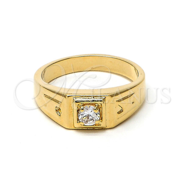 Anillo de Hombre 5.175.033.07 Oro Laminado, Diseño de Solitario, con Blanca Zirconia Cubica, Pulido, Tono Dorado (Size 7)