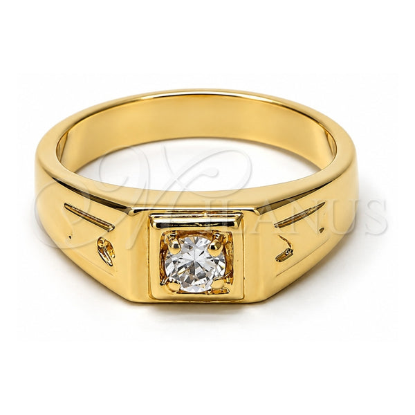Anillo de Hombre 5.175.033.07 Oro Laminado, Diseño de Solitario, con Blanca Zirconia Cubica, Pulido, Tono Dorado (Size 7)