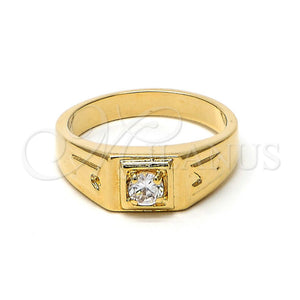 Anillo de Hombre 5.175.033.08 Oro Laminado, Diseño de Solitario, con Blanca Zirconia Cubica, Pulido, Tono Dorado (Size 8)