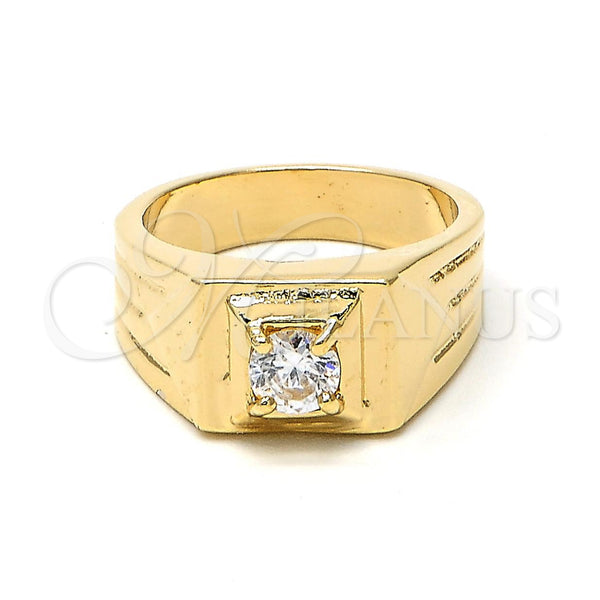 Anillo de Hombre 01.63.0444.08 Oro Laminado, Diseño de Solitario, con Blanca Zirconia Cubica, Diamantado, Tono Dorado (Size 8)