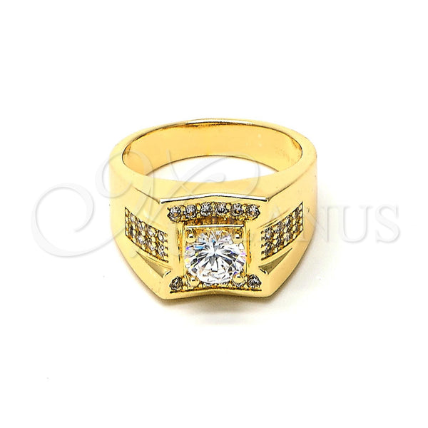 Anillo de Hombre 01.192.0005.09 Oro Laminado, con Blanca Zirconia Cubica, Pulido, Tono Dorado (Size 9)