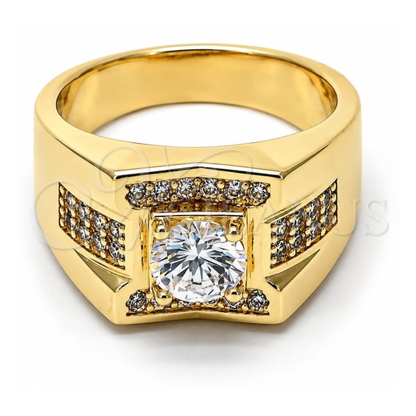 Anillo de Hombre 01.192.0005.10 Oro Laminado, con Blanca Zirconia Cubica, Pulido, Tono Dorado (Size 10)