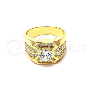 Anillo de Hombre 01.192.0008.09 Oro Laminado, con Blanca Zirconia Cubica, Pulido, Tono Dorado (Size 9)