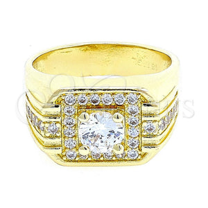 Anillo de Hombre 01.192.0007.09 Oro Laminado, con Blanca Zirconia Cubica, Pulido, Tono Dorado (Size 9)