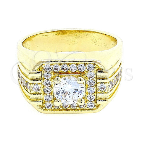 Anillo de Hombre 01.192.0007.09 Oro Laminado, con Blanca Zirconia Cubica, Pulido, Tono Dorado (Size 9)