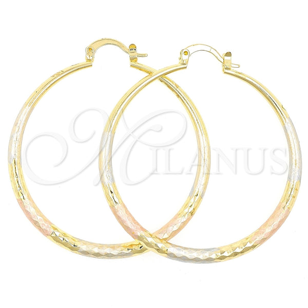 Argolla Grande 02.170.0087.1.50 Oro Laminado, Diseño de Hueco, Diamantado, Tres Tonos