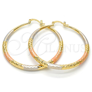 Argolla Grande 02.170.0084.1.50 Oro Laminado, Diseño de Hueco, Diamantado, Tres Tonos