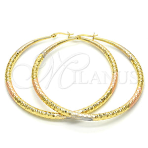 Argolla Extra Grande 02.170.0084.1.70 Oro Laminado, Diseño de Hueco, Diamantado, Tres Tonos
