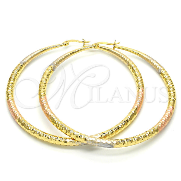 Argolla Extra Grande 02.170.0084.1.70 Oro Laminado, Diseño de Hueco, Diamantado, Tres Tonos