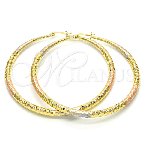 Argolla Extra Grande 02.170.0084.1.70 Oro Laminado, Diseño de Hueco, Diamantado, Tres Tonos