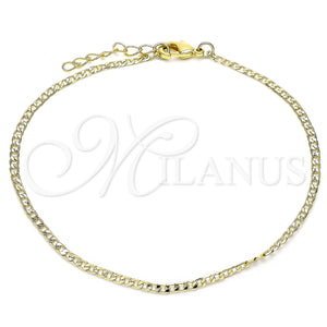 Tobillera Básica 5.222.008.10 Oro Laminado, Diseño de Cubana, Pulido, Tono Dorado (02 MM Thickness, 10 Inches Length)