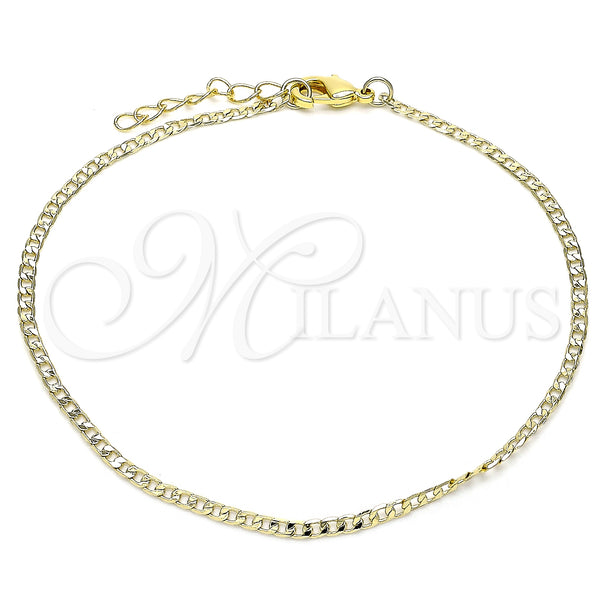 Tobillera Básica 5.222.008.10 Oro Laminado, Diseño de Cubana, Pulido, Tono Dorado (02 MM Thickness, 10 Inches Length)