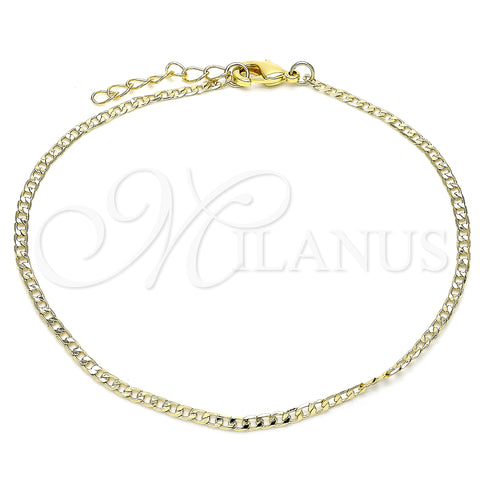 Tobillera Básica 5.222.008.10 Oro Laminado, Diseño de Cubana, Pulido, Tono Dorado (02 MM Thickness, 10 Inches Length)
