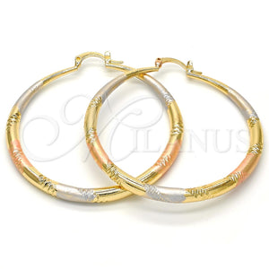 Argolla Grande 02.170.0064.1.50 Oro Laminado, Diseño de Hueco, Diamantado, Tres Tonos