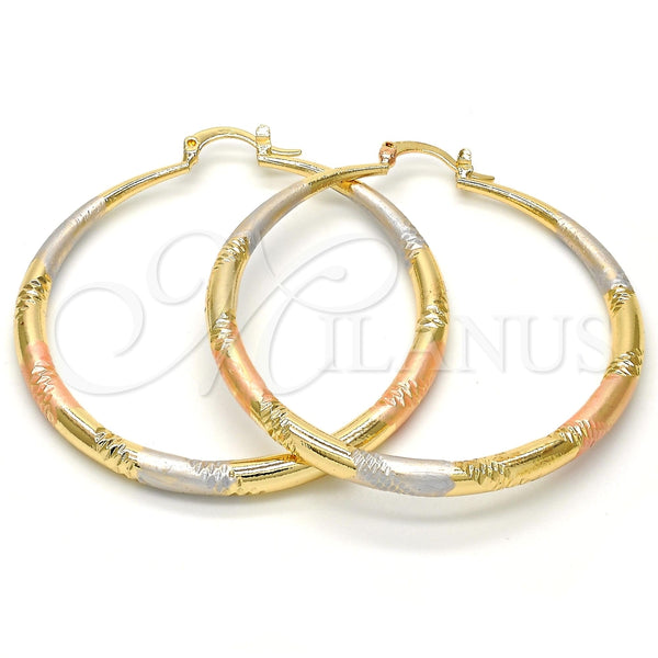 Argolla Grande 02.170.0064.1.50 Oro Laminado, Diseño de Hueco, Diamantado, Tres Tonos