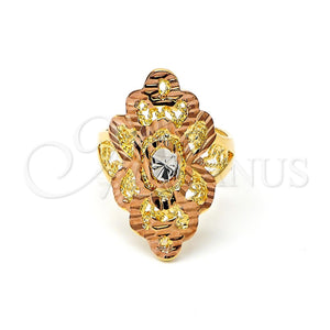Anillo Elegante 5.173.002.08 Oro Laminado, Diseño de File, Diamantado, Tres Tonos (Size 8)