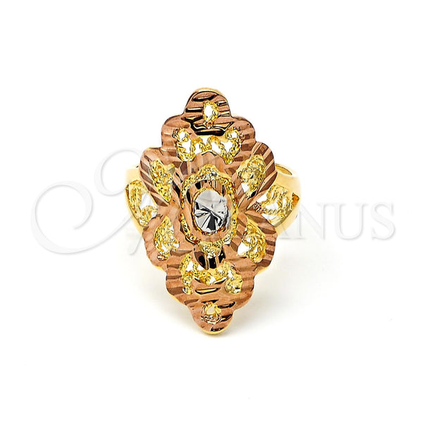 Anillo Elegante 5.173.002.08 Oro Laminado, Diseño de File, Diamantado, Tres Tonos (Size 8)