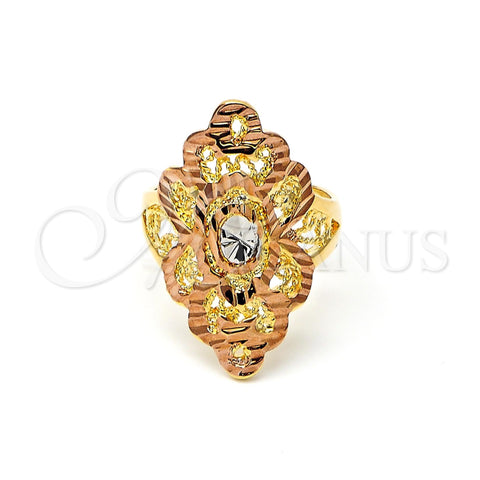 Anillo Elegante 5.173.002.09 Oro Laminado, Diseño de File, Diamantado, Tres Tonos (Size 9)