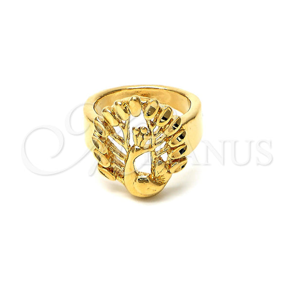 Anillo Elegante 5.175.008.09 Oro Laminado, Diseño de Pavo Real, Diamantado, Tono Dorado (Size 9)