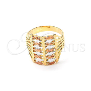 Anillo Elegante 5.174.002.07 Oro Laminado, Diseño de File, Diamantado, Tres Tonos (Size 7)