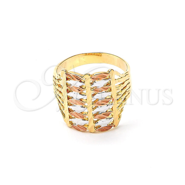 Anillo Elegante 5.174.002.07 Oro Laminado, Diseño de File, Diamantado, Tres Tonos (Size 7)