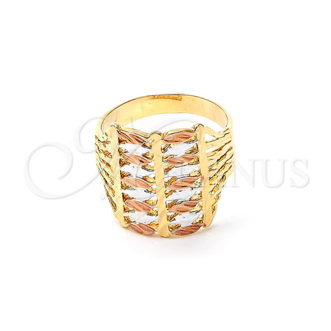 Anillo Elegante 5.174.002.07 Oro Laminado, Diseño de File, Diamantado, Tres Tonos (Size 7)