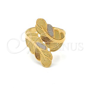 Anillo Elegante 117.013.09 Oro Laminado, Diseño de Oja, Diamantado, Tres Tonos (Size 9)