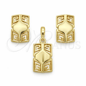 Juego de Arete y Dije de Adulto 10.59.0239 Oro Laminado, Diseño de Llave Griega, Pulido, Tono Dorado
