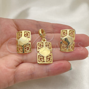 Juego de Arete y Dije de Adulto 10.59.0239 Oro Laminado, Diseño de Llave Griega, Pulido, Tono Dorado