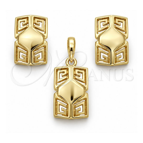 Juego de Arete y Dije de Adulto 10.59.0239 Oro Laminado, Diseño de Llave Griega, Pulido, Tono Dorado
