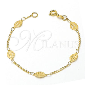 Pulsera Elegante 06.09.0001.07 Oro Laminado, Diseño de Oja y File, Pulido, Tono Dorado (7 Inches Length)