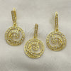 Juego de Arete y Dije de Adulto 10.59.0242 Oro Laminado, Diseño de Espiral, con Blanca Cristal, Pulido, Tono Dorado