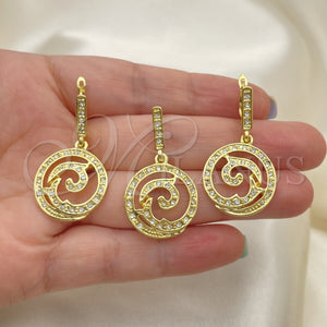 Juego de Arete y Dije de Adulto 10.59.0242 Oro Laminado, Diseño de Espiral, con Blanca Cristal, Pulido, Tono Dorado