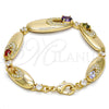 Pulsera Elegante 03.59.0037.08 Oro Laminado, con Multicolor Zirconia Cubica and Blanca Cristal, Pulido, Tono Dorado (14 MM Thickness, 8 Inches Length)
