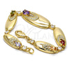 Pulsera Elegante 03.59.0037.08 Oro Laminado, con Multicolor Zirconia Cubica and Blanca Cristal, Pulido, Tono Dorado (14 MM Thickness, 8 Inches Length)