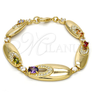 Pulsera Elegante 03.59.0037.08 Oro Laminado, con Multicolor Zirconia Cubica and Blanca Cristal, Pulido, Tono Dorado (14 MM Thickness, 8 Inches Length)