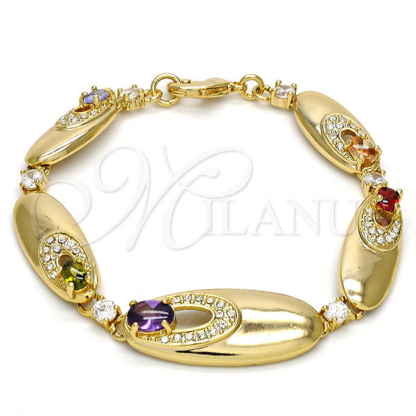 Pulsera Elegante 03.59.0037.08 Oro Laminado, con Multicolor Zirconia Cubica and Blanca Cristal, Pulido, Tono Dorado (14 MM Thickness, 8 Inches Length)