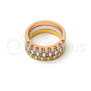 Anillo Multi Piedra 01.99.0004.09 Oro Laminado, Diseño de Triple, con Blanca Zirconia Cubica, Pulido, Tres Tonos (Size 9)