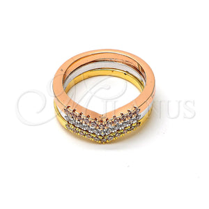 Anillo Multi Piedra 01.99.0003.09 Oro Laminado, Diseño de Triple, con Blanca Zirconia Cubica, Pulido, Tres Tonos (Size 9)