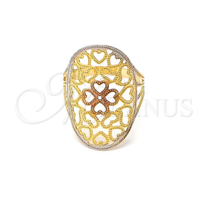 Anillo Elegante 01.32.0034.09 Oro Laminado, Diseño de Corazón y Amor, Pulido, Tres Tonos (Size 9)