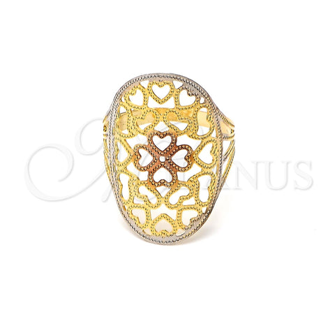 Anillo Elegante 01.32.0034.09 Oro Laminado, Diseño de Corazón y Amor, Pulido, Tres Tonos (Size 9)